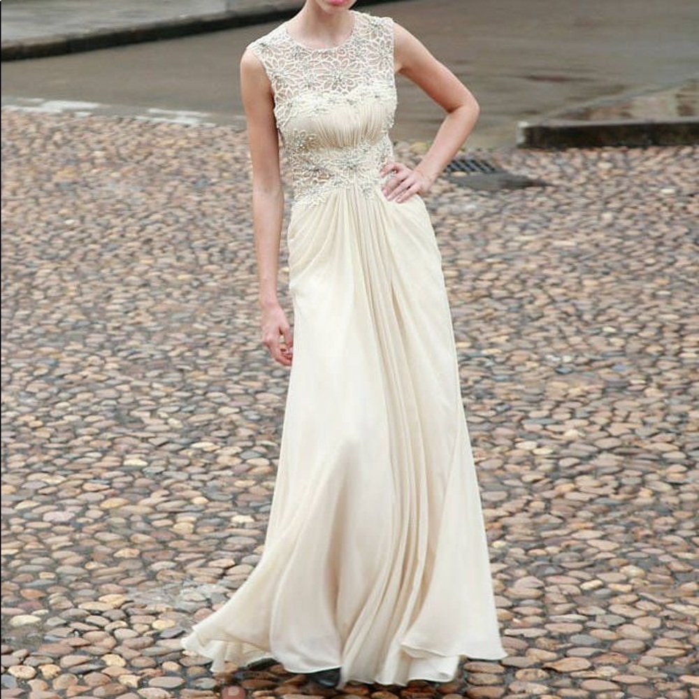 Ecru Embroidered A Line Gown